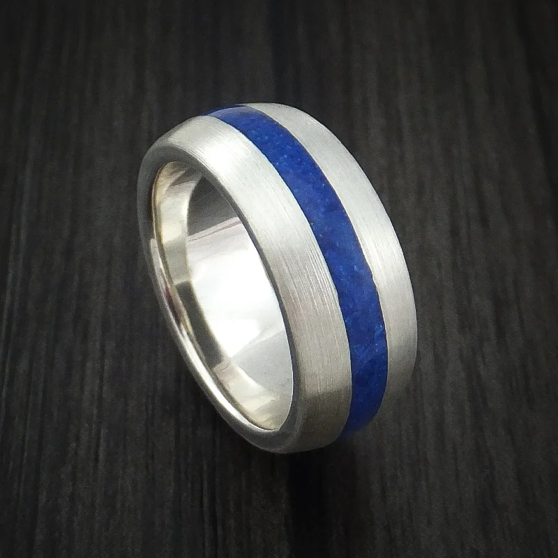 Palladium Silver Men's Ring with Lapis Inlay Custom Made Band