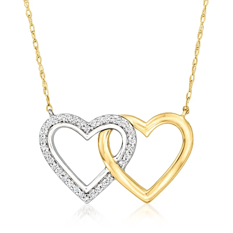 Rustic woven necklaces-Ross-Simons Diamond Interlocking-Heart Necklace in Sterling Silver and 14kt Yellow Gold