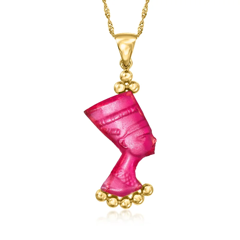 Fine diamond necklaces-Ross-Simons Italian Purple Venetian Glass Nefertiti Pendant Necklace in 18kt Gold Over Sterling