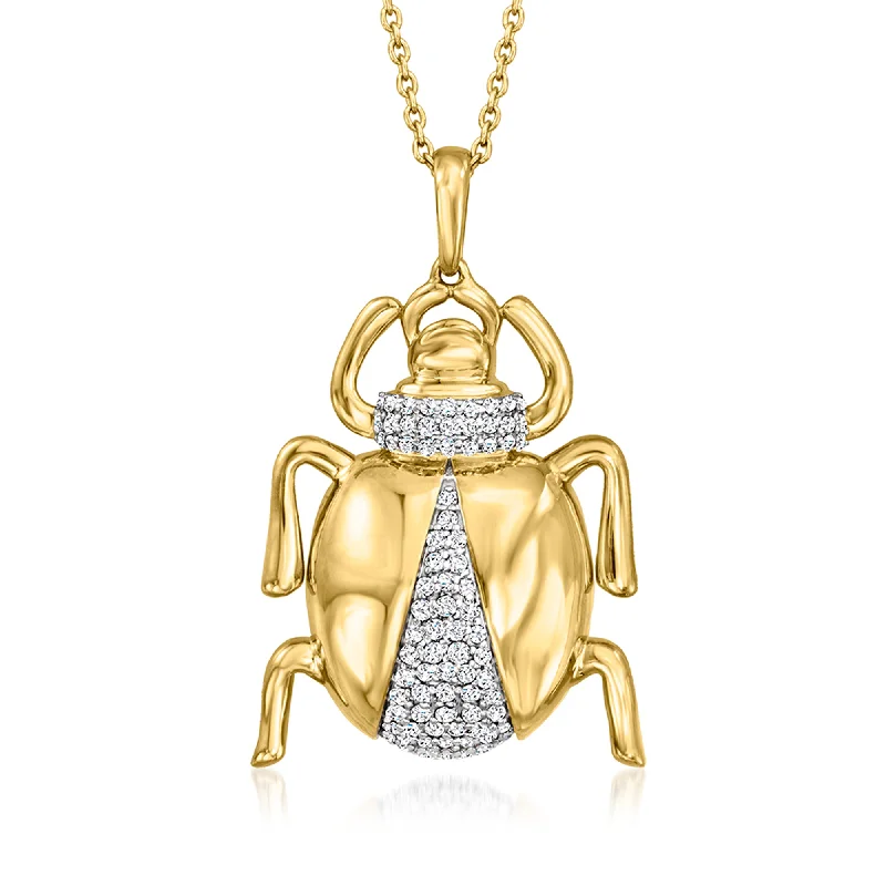 Raised bar necklaces-Ross-Simons Diamond Scarab Pendant Necklace in 18kt Gold Over Sterling