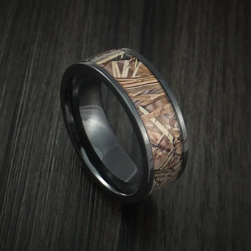 Black Titanium Men's Ring with Camo Inlay Custom Made Wedding Band