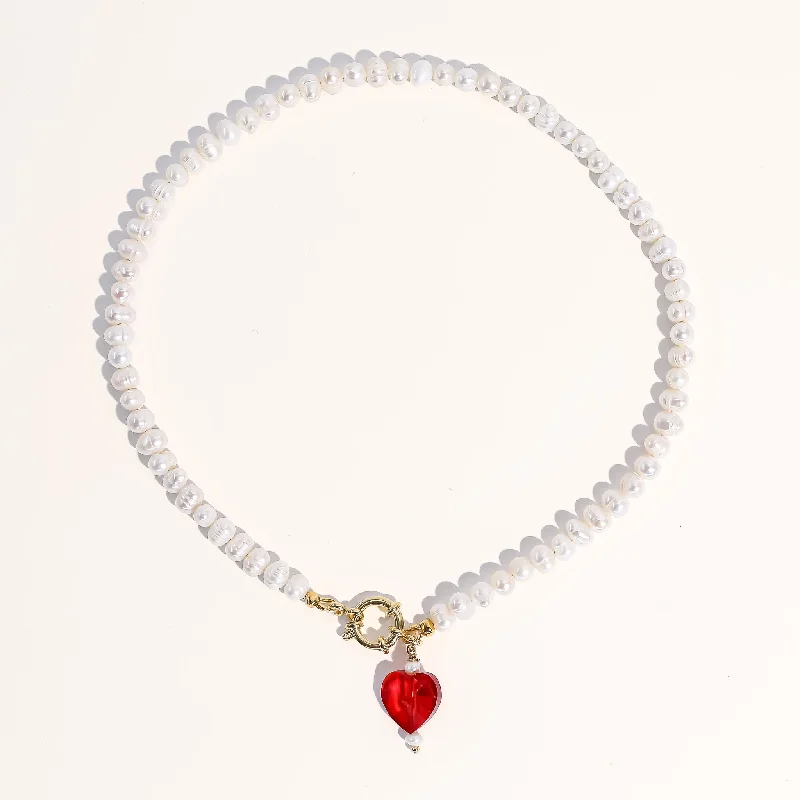 Slim choker necklaces-Kokoro Freshwater Pearl Heart Necklace