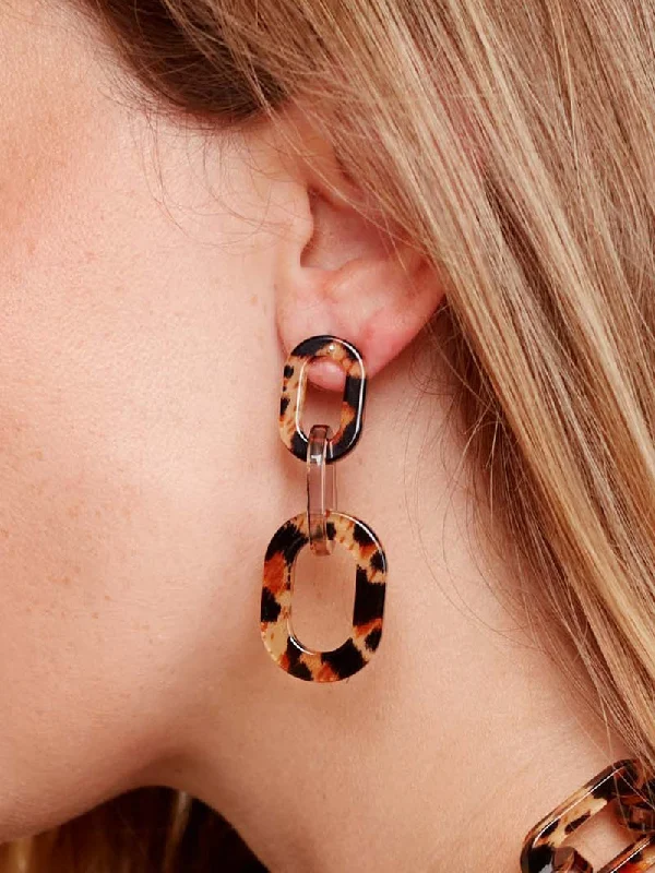 Gem stack rings-Heavy hoop earrings-Echo Links Drop Earring - Leopard