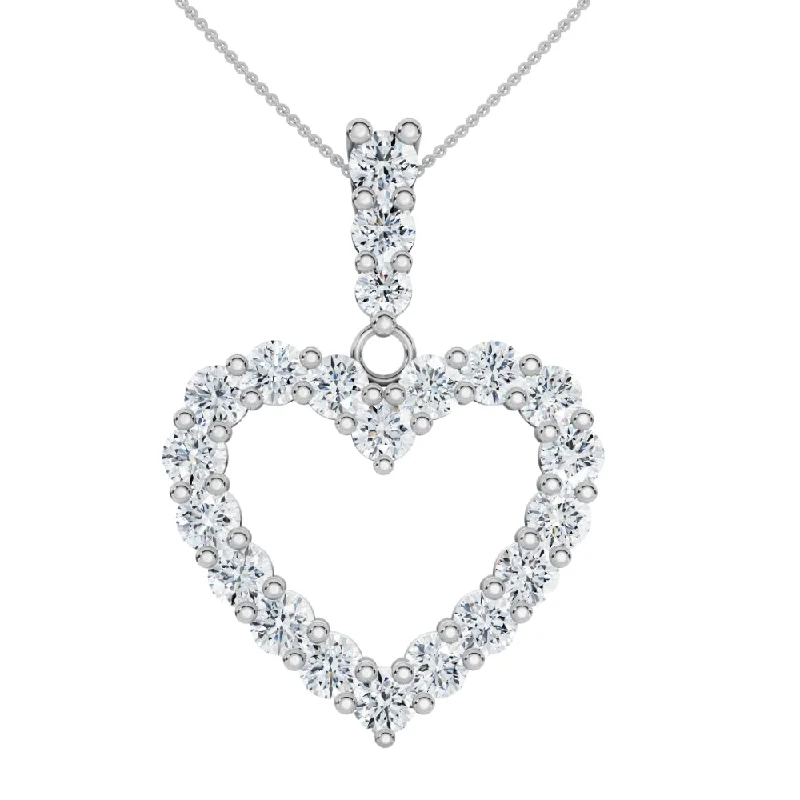 Retro style necklaces-2Ct Diamond Heart Penant 14k Gold Lab Grown Women's Necklace 18"