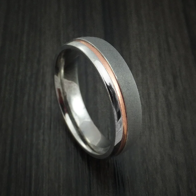 Copper Inlay and Titanium Men's Ring Custom Made Band