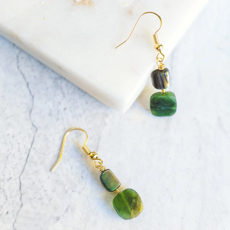 Sapphire earrings-Bead weave earrings-Wire Wrapped Crystal Earrings - Jade and Abalone