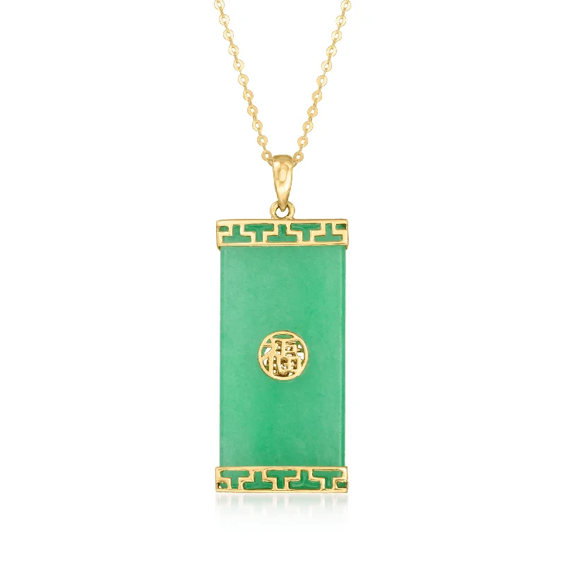 Oval pendant necklaces-Canaria Jade "Good Fortune" Pendant Necklace in 10kt Yellow Gold