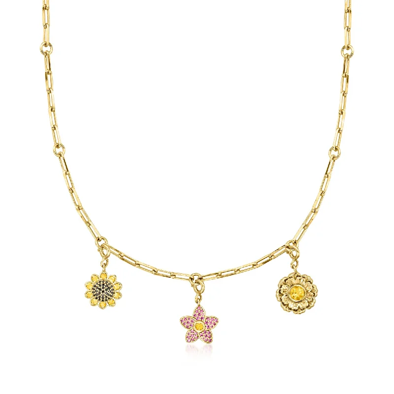 Parent birthstone necklaces-Ross-Simons Multi-Gemstone Charm Necklace in 18kt Gold Over Sterling