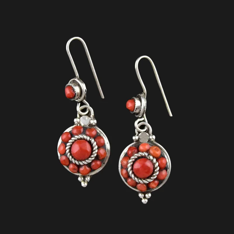 Tide shape rings-Antique clip earrings-Vintage Sterling Silver Natural Coral Drop Earrings