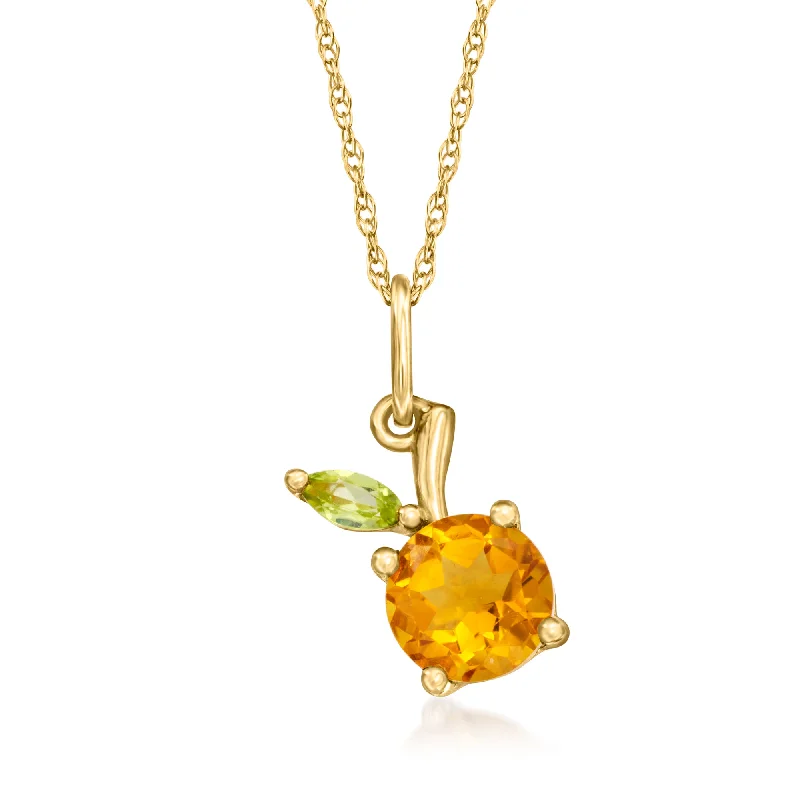 Sapphire pendant necklaces-RS Pure by Ross-Simons Citrine Peach Pendant Necklace With Peridot Accent in 14kt Yellow Gold