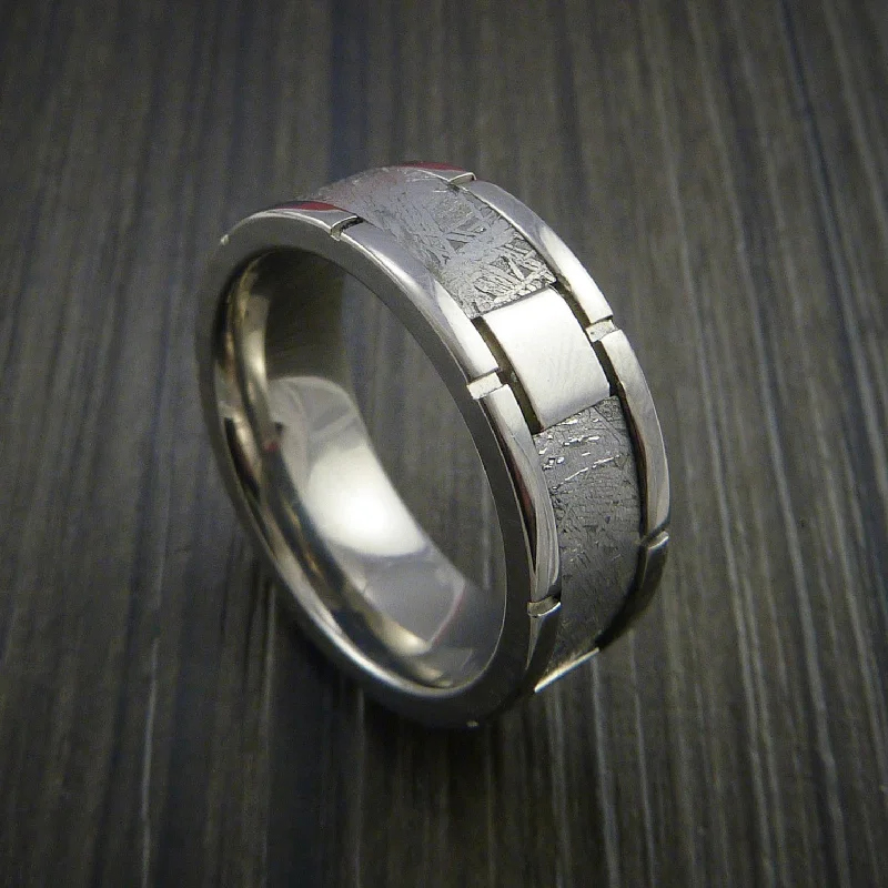 Titanium Men's Ring with Segmented Gibeon Meteorite Inlay Custom Made Wedding Band