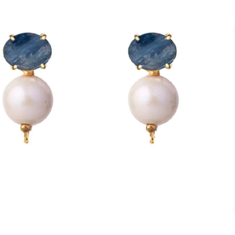 Hand-sleek rings-Cosmic glow earrings-Kyanite and pearl drops