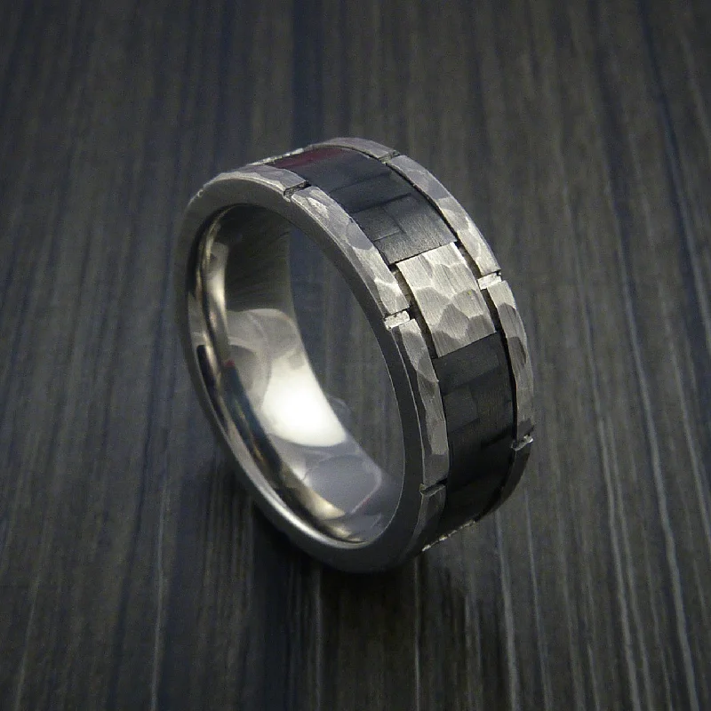 Titanium Men's Ring with Segmented Carbon Fiber Inlay Custom Made Wedding Band