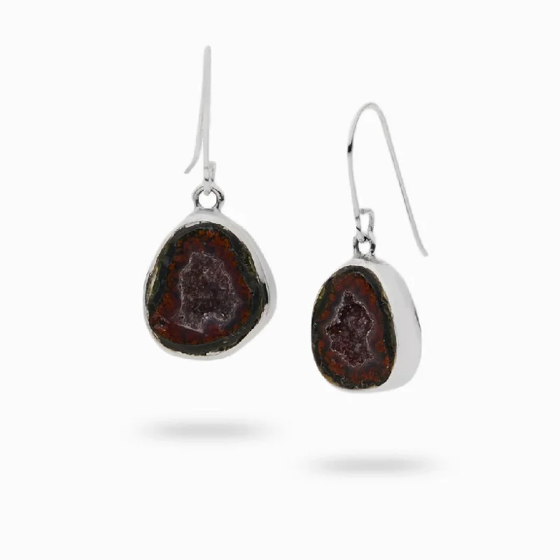 Coiled wire rings-Ruby earrings-Agate Druzy Drop Earrings