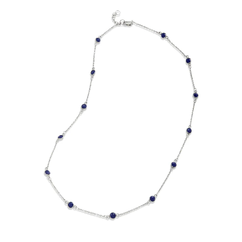 Agate stone necklaces-.925 STERLING SILVER RHODIUM PLATE BLUE SAPPHIRE NECKLACE