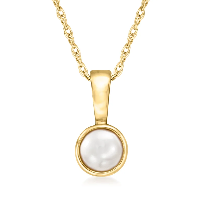 Thick stone necklaces-RS Pure by Ross-Simons 4mm Cultured Pearl Pendant Necklace in 14kt Yellow Gold