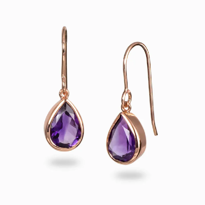 Cord edge rings-Tide design earrings-Amethyst Drop Earrings