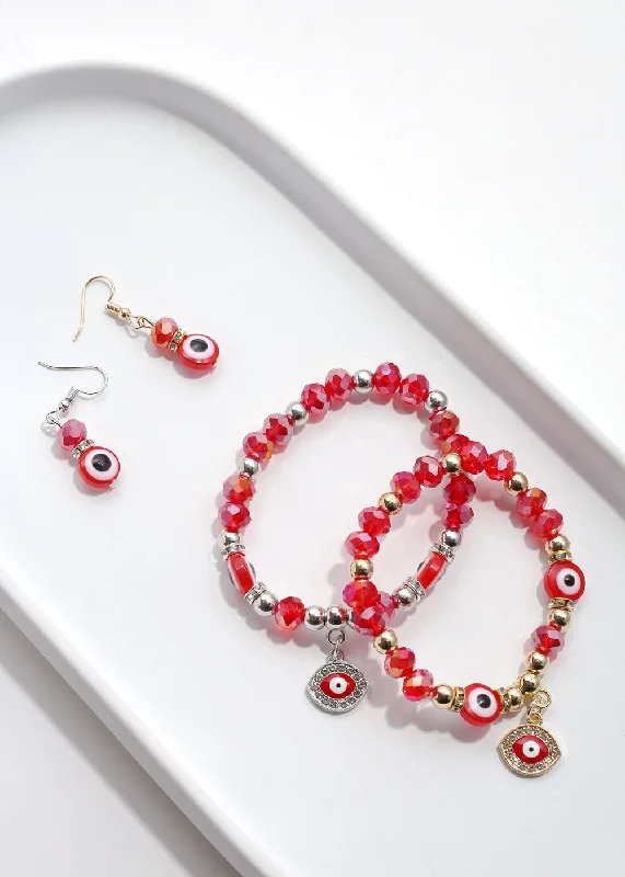 Cosmic glow earrings-Hawk feather earrings-Red Evil Eye Bead & Earring Set