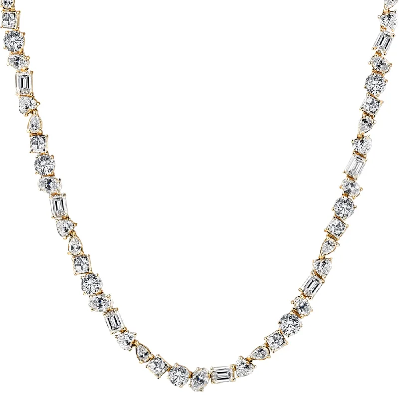 Floating gem necklaces-45Ct Fancy Diamond Multi Shape Tennis Necklace 14k Gold Lab Grown