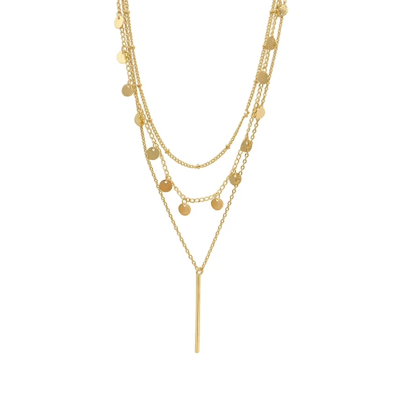 Full bib necklaces-Tarnish Resistant 14k Gold Plated Triplet Confetti and Bar Layered Set Necklace