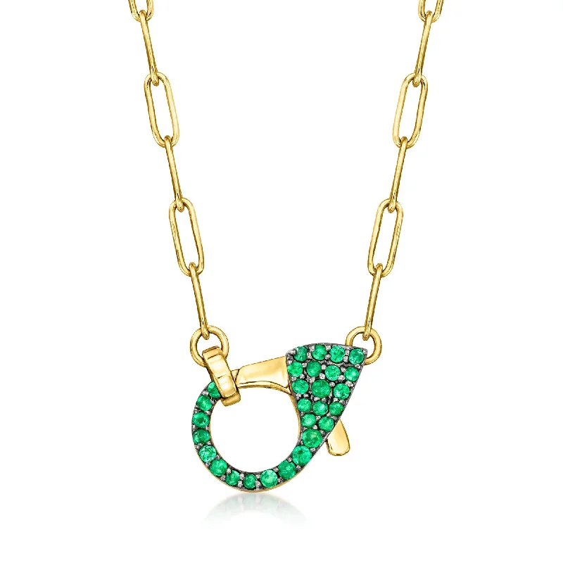 Stretch cord necklaces-Ross-Simons Emerald Lobster Clasp Paper Clip Link Necklace in 18kt Gold Over Sterling