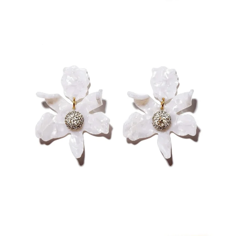 Thick gold rings-Sapphire earrings-Small white crystal lily