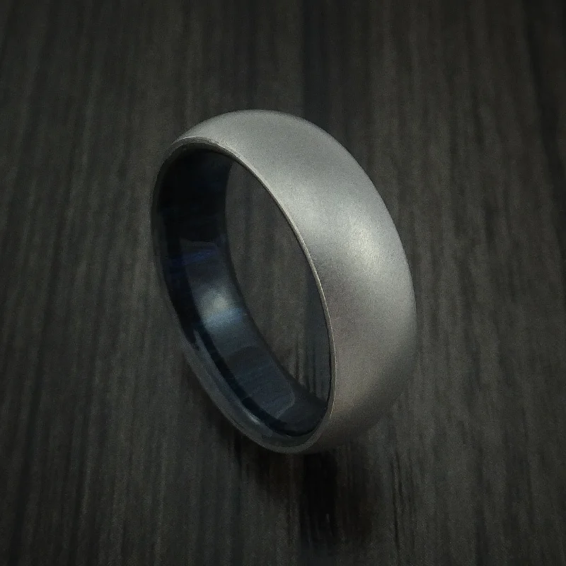 Titanium Men's Ring with Blueberry Hardwood Sleeve Custom Made Band