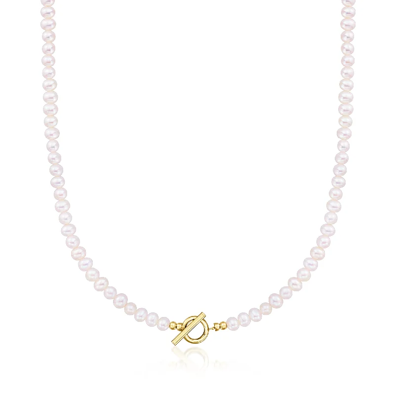 Thin rope necklaces-RS Pure by Ross-Simons 4-5mm Cultured Pearl Toggle Necklace With 14kt Yellow Gold