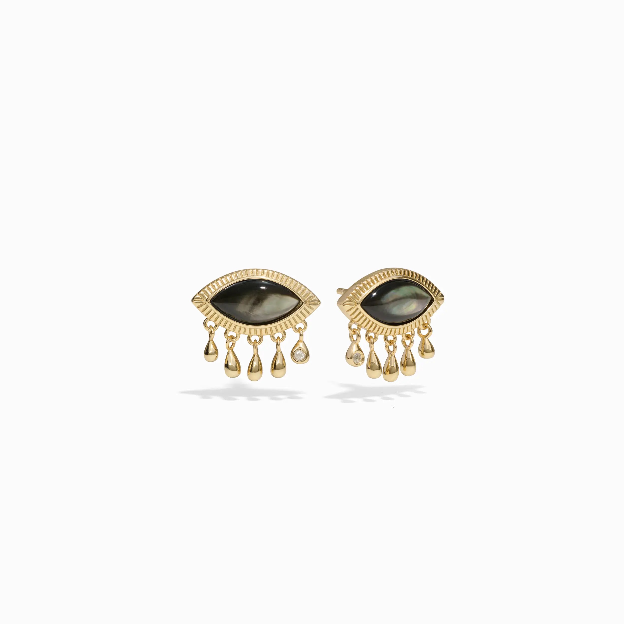 Classic vow rings-Thin wing earrings-Third Eye Black Mother of Pearl Studs