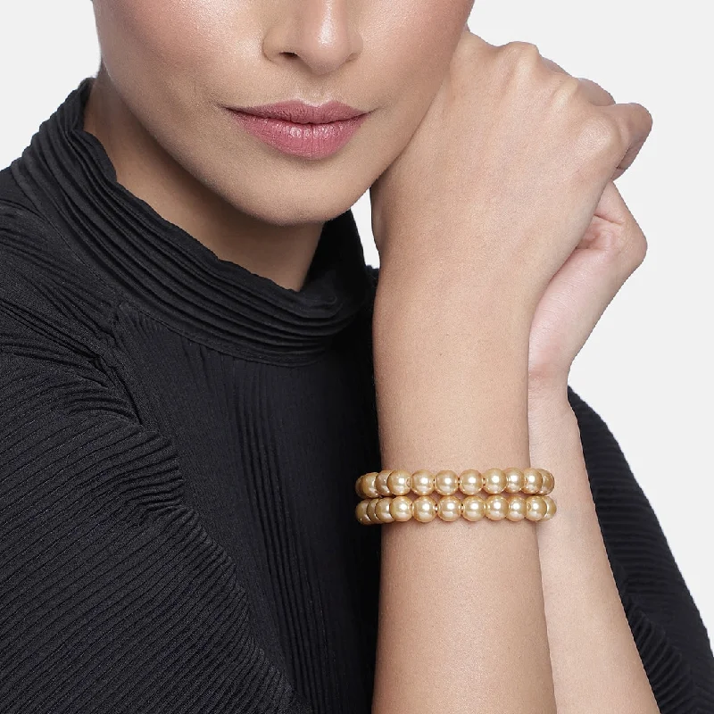 Fox motif bracelets-Estele Gold Plated Elegant & Modern Two-Line Glowing Golden Pearl Bracelet for Girls & Women