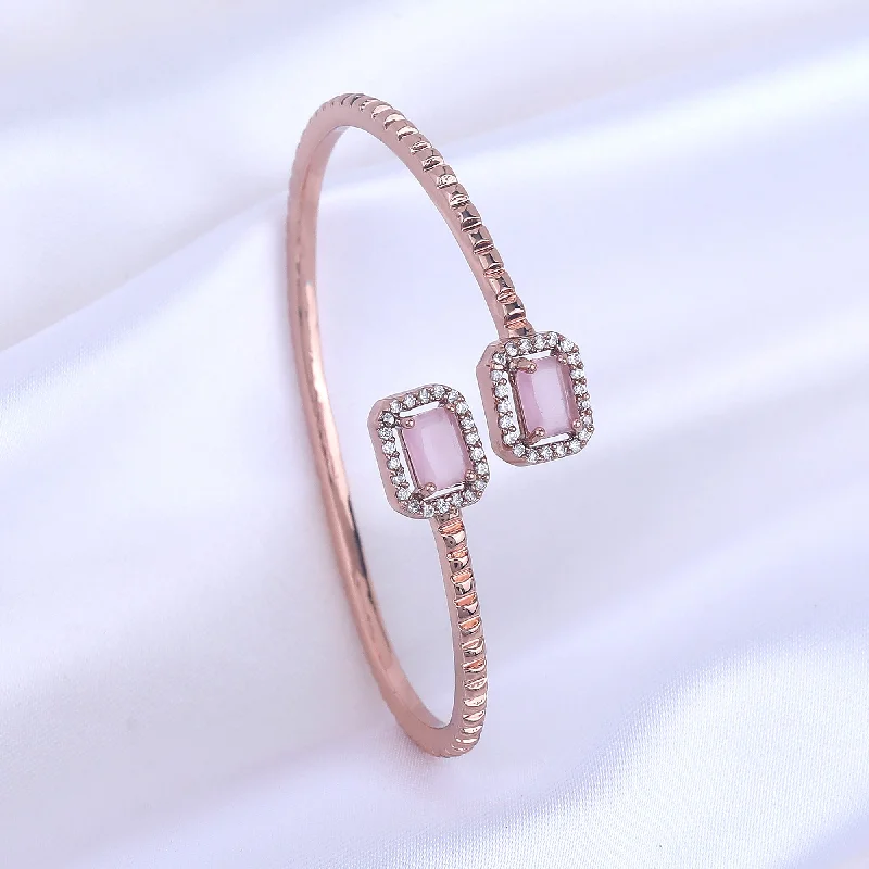 Sleek art bracelets-Estele Rosegold Plated Trendy Square Patterned Lightweight Kada Bracelet with Mint Pink Glittering American Diamonds for Women