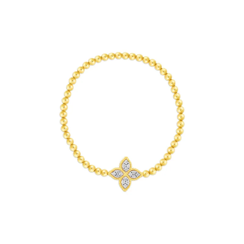 Sleek word bracelets-Roberto Coin Princess Flower 18K Yellow Gold Diamond Stretch Bracelet