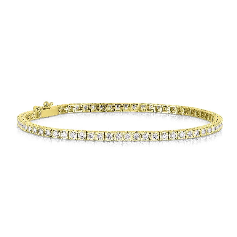 Shiny crystal bangles-Sabel 14K Yellow Gold Round Diamond 4 Prong Tennis Bracelet