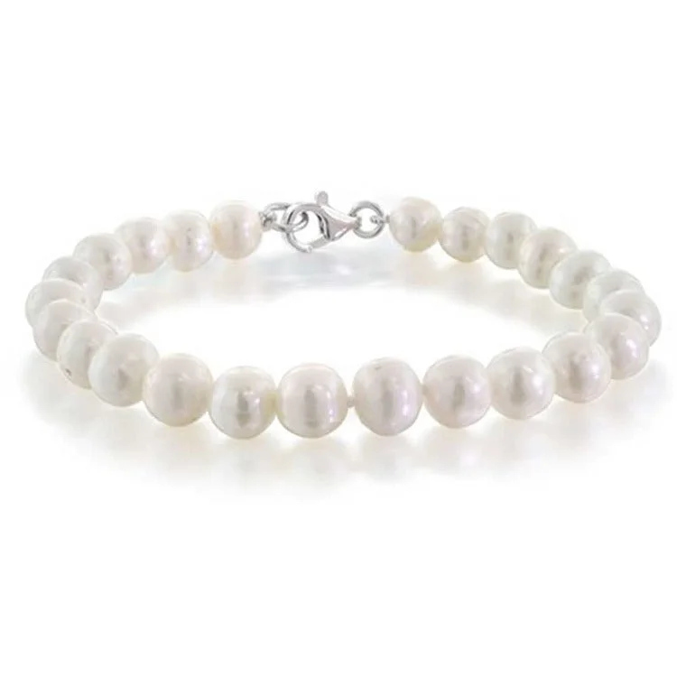 Classic lock bracelets-Stunning Women's 7-8mm Freshwater Pearl Bracelet 18.5cm