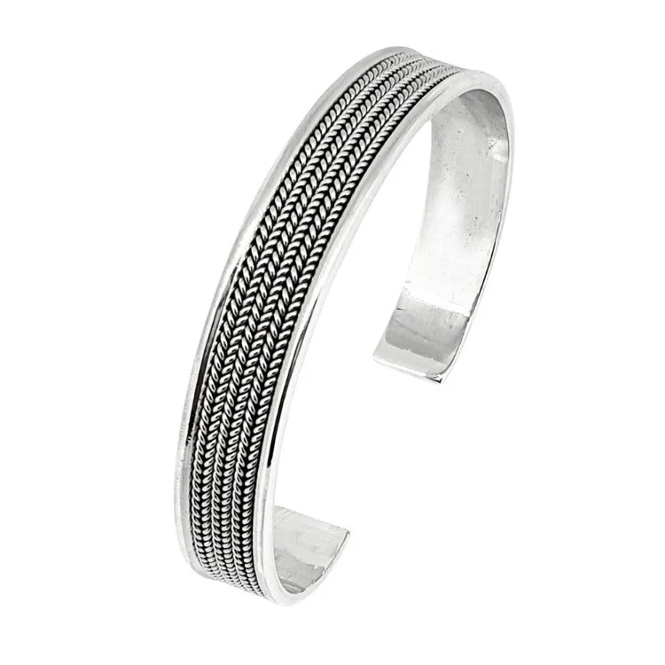 Agate bracelets-Iconic Men's Silver Bangle | 925 Sterling Silver Bangle Braided Bracelet for Men