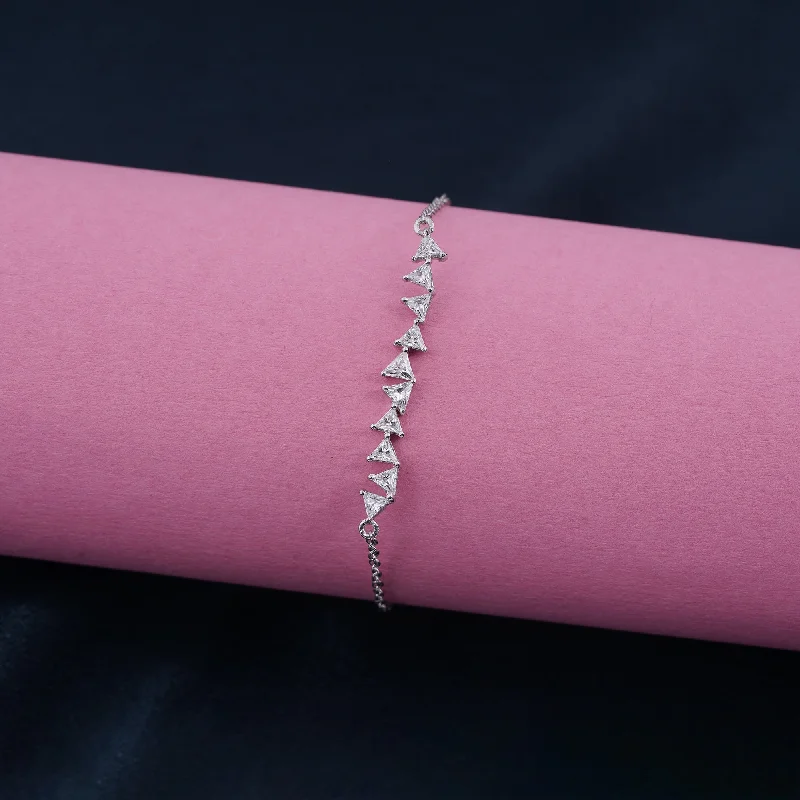 Smooth link bracelets-Silver Trillion Crystal Bracelet For Her