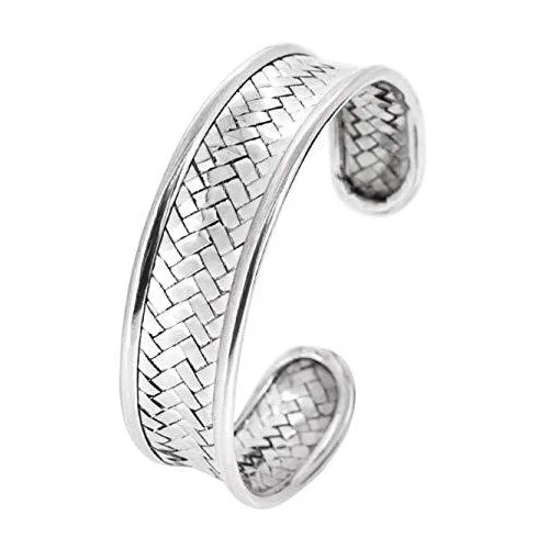 Thick cuff bangles-Handcrafted 925 Sterling Silver Weave Pattern Cuff Bracelet for Women | Adjustable Silver Bangle