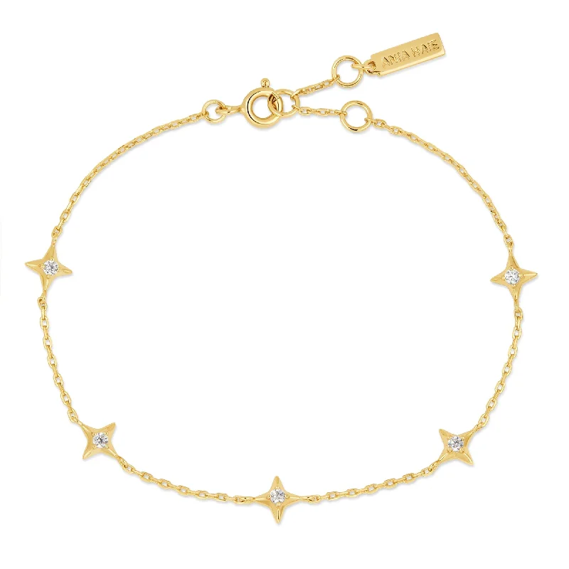 Alloy metal bracelets-Ania Haie Gold Stars Station Bracelet B061-02G