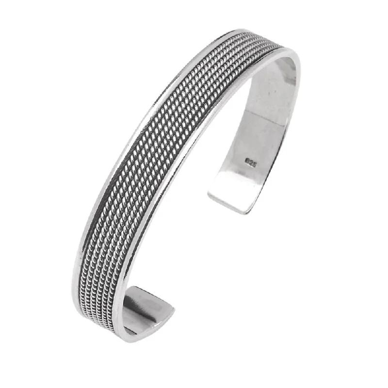 Thick stone bangles-Men's and Womens 11mm Braided 925 Sterling Silver Cuff Bangle Bracelet