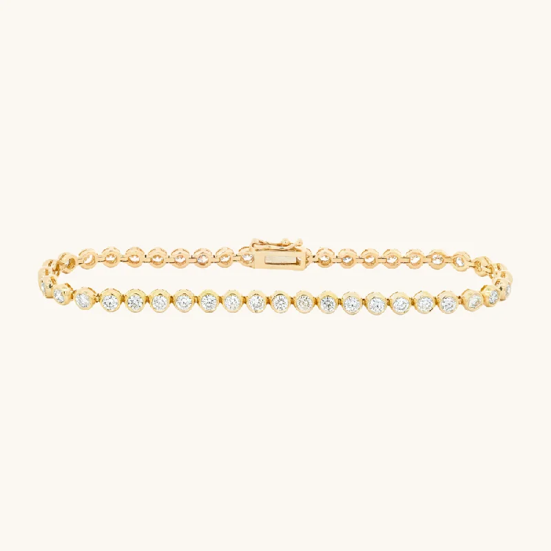 Thin stack bracelets-Bezel Set Round Natural Diamond Tennis Bracelet