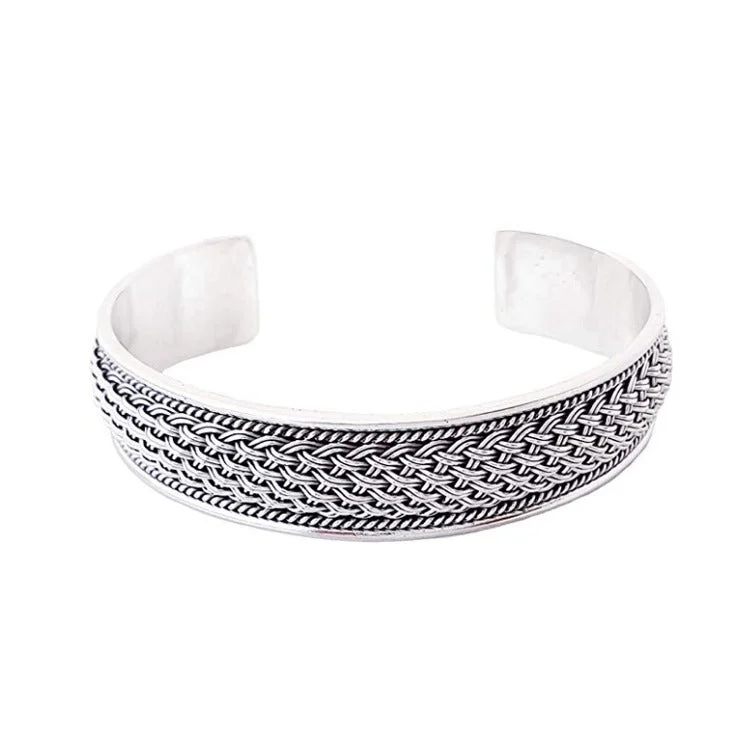 Oval gem bracelets-Men's Chunky 925 Sterling Silver Braided Cuff Bangle Bracelet | Bold Silver Jewelry