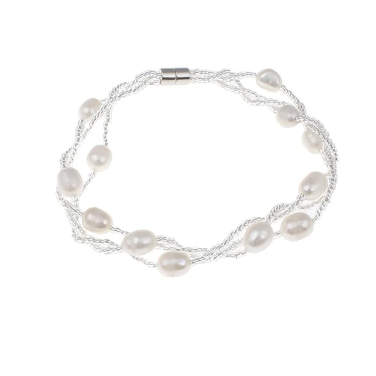 Light clay bracelets-Womens Multi-strand White Pearl Bracelet