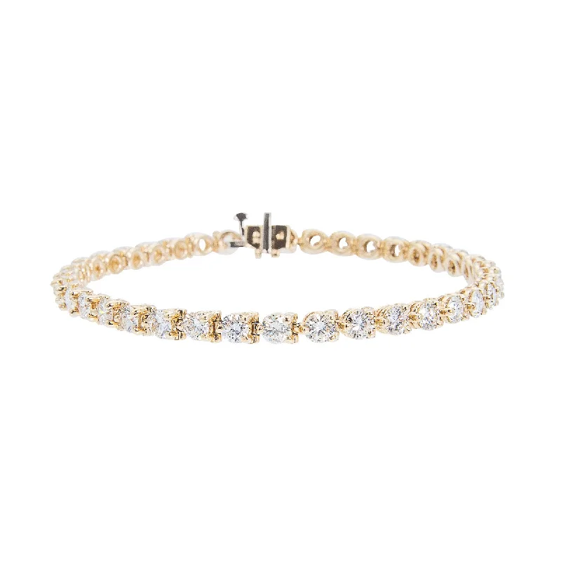 Thick cuff bangles-Sabel Collection 14K Yellow Gold Three Prong Round Diamond Tennis Bracelet