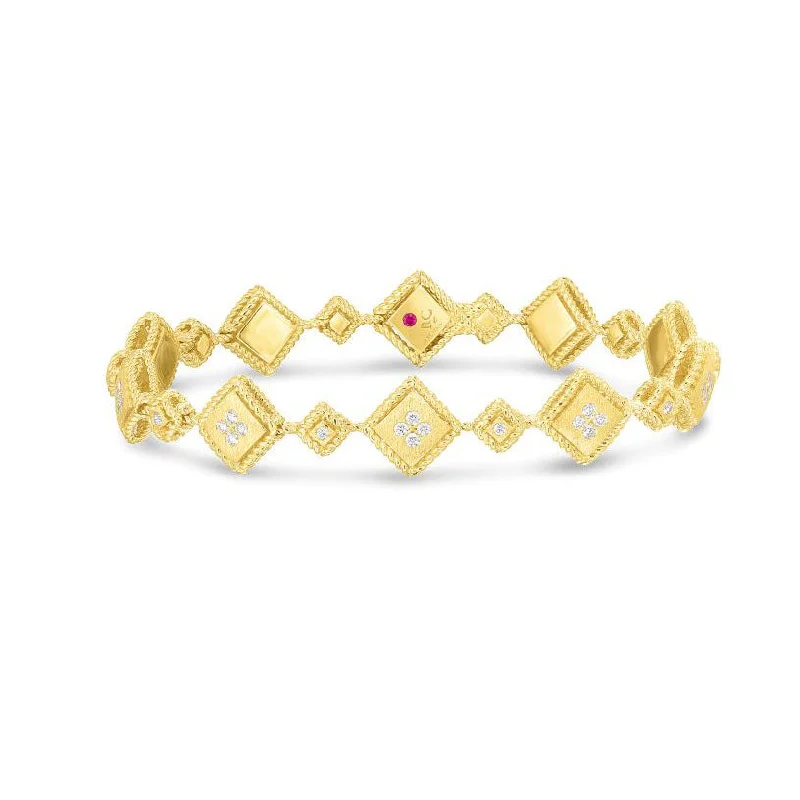 Bright druzy bangles-Roberto Coin Palazzo Ducale Diamond Alternating Square Bracelet in 18K Yellow Gold