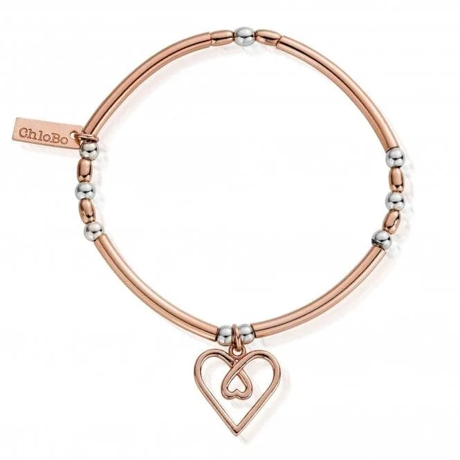 Smooth form bracelets-ChloBo Rose Gold and Silver Divine Love Heart Bracelet MBNBR575