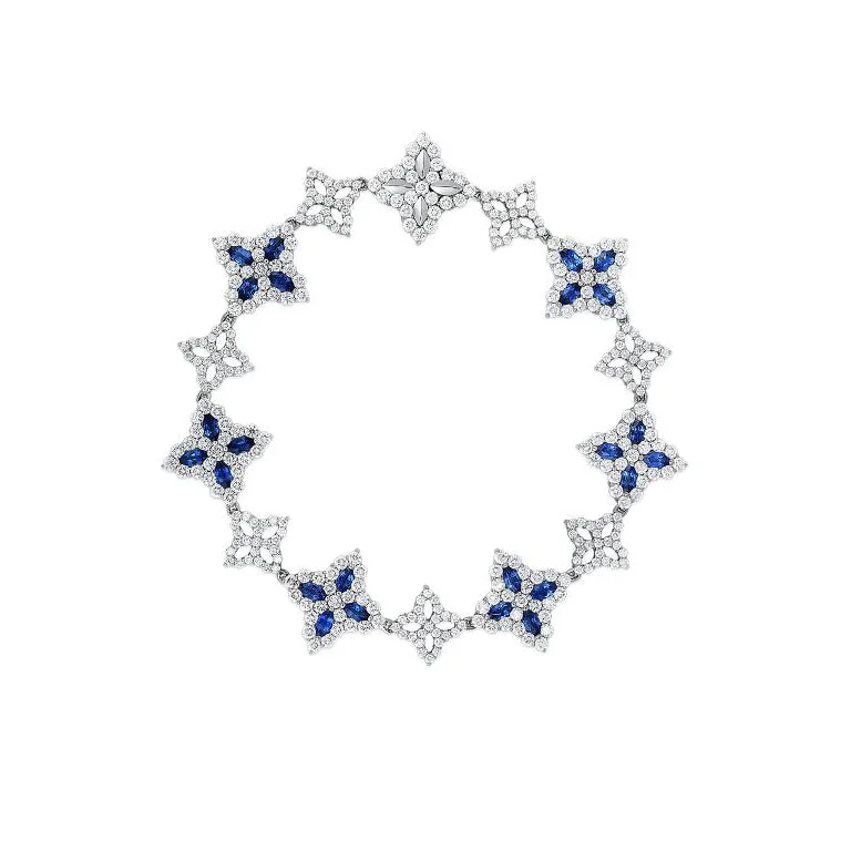 Fox motif bracelets-Roberto Coin Diamond Princess Flower 18K White Gold Diamond and Sapphire Bracelet