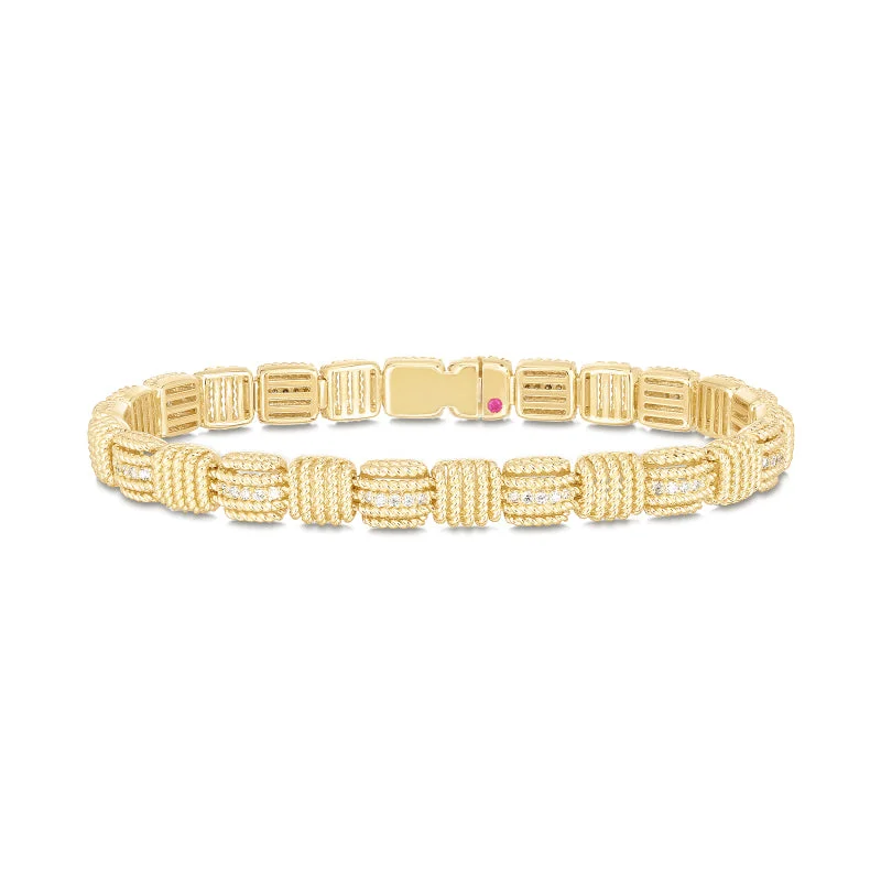 Thick gold bracelets-Roberto Coin Opera Diamond Flexible Bracelet in 18K Yellow Gold