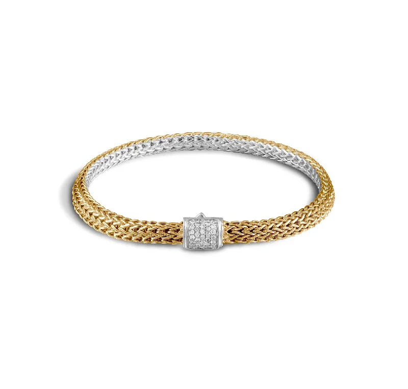 Snap clasp bracelets-John Hardy Classic Chain Extra Small Reversible Bracelet with Diamond Pavé