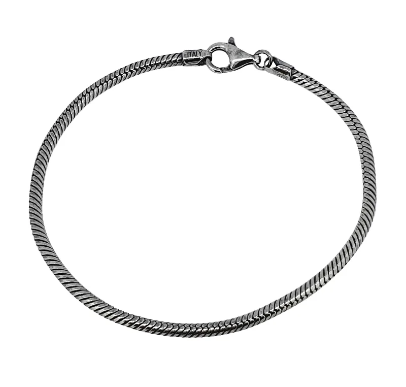 Sapphire bead bracelets-Oxidized Sterling Silver Snake Chain Bracelet | Unique Silver Bracelet for Men & Women