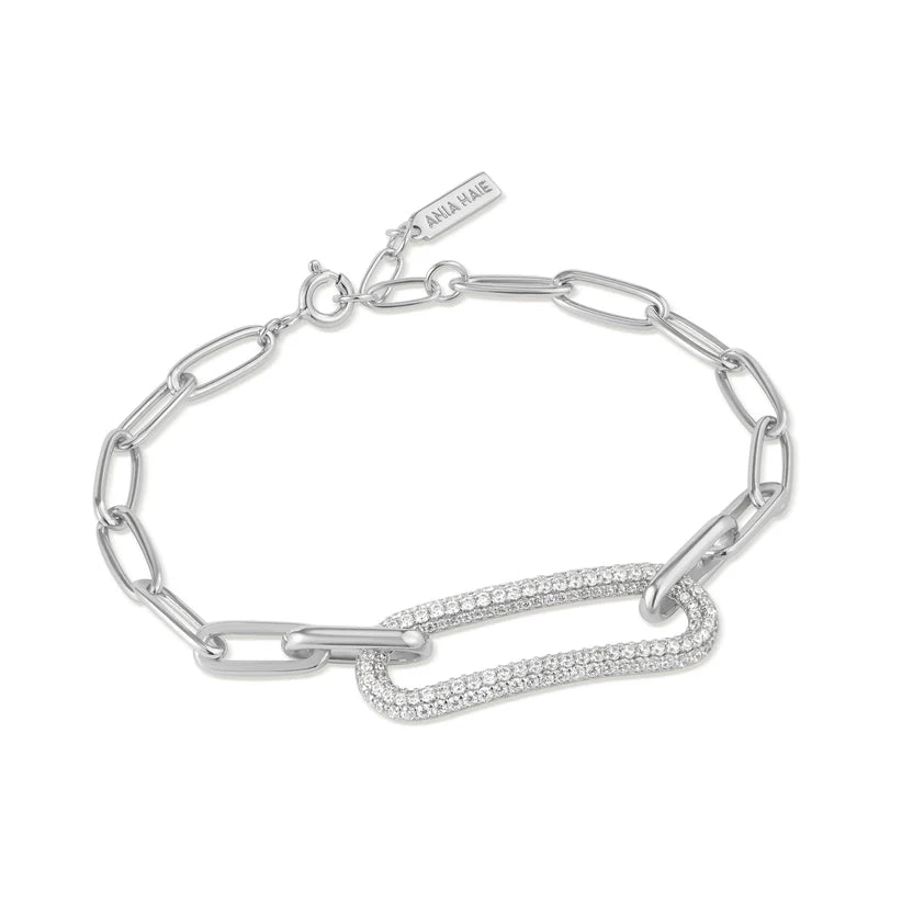 Clustered gem bracelets-Ania Haie Silver Pavé Link Bracelet B051-01H